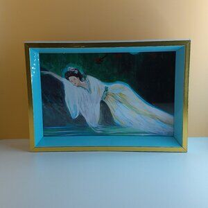 Moon Angel, 4x6 Art print within a new light blue/gold wood Frame